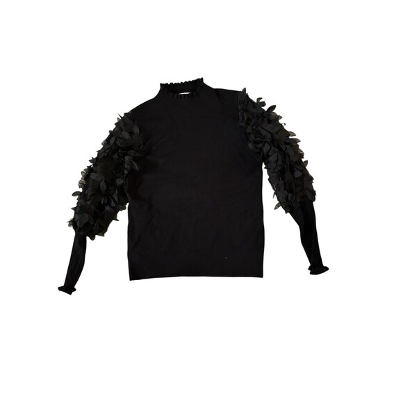Sioni‎ Black Floral Applique Sweater Embellishment Statement Sleeve Romantic L - Picture 1 of 4